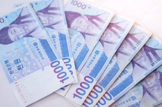 Korean won notes for money concept background photo