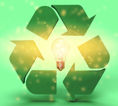 Recycle green color lamp lightbulb flare symbol decoration  save earth world health care day ecology environment natural energy power technology clean innovation future business pollution.3d render photo