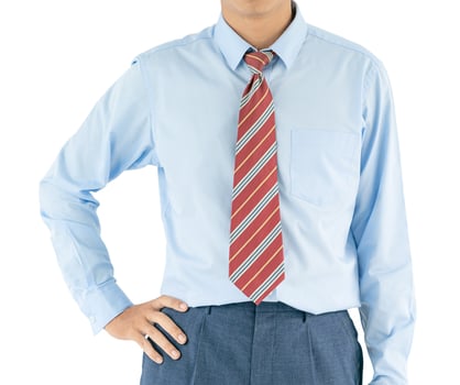 Man in long sleeve shirt wear standing with akimbo with clipping path photo