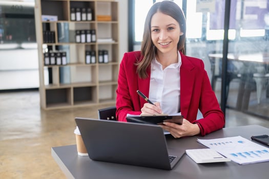 Marketing, Finance, Accounting, Planning, Team female accountant using laptop calculator and documents, charts, graphs in the analysis of the company is profit. photo