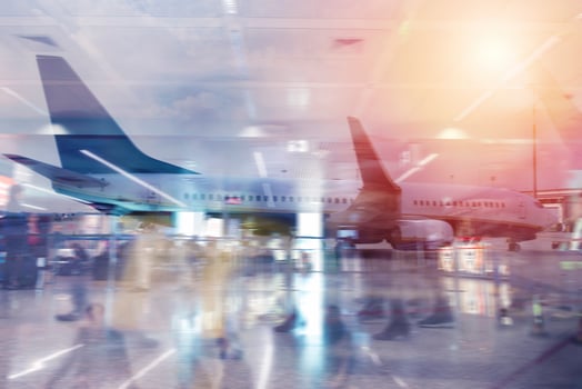 Modern airport with blur effects. double exposure photo
