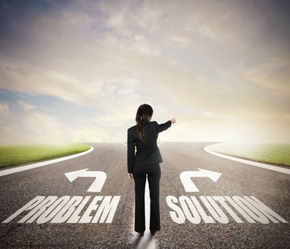 Businesswoman at a crossroads. She chooses the correct way. Concept of decision in business photo