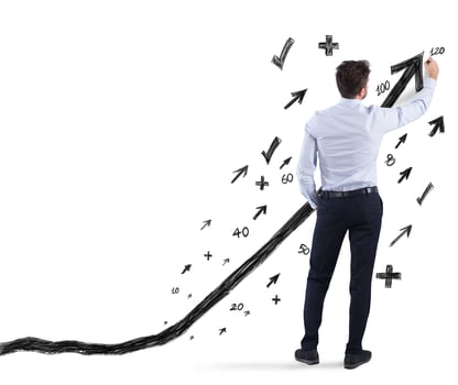 Businessman draws positive statistics of his company. Concept of success photo