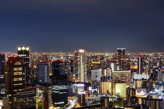 Night skyline of Osaka city. Umeda Sky Building in Japan. photo
