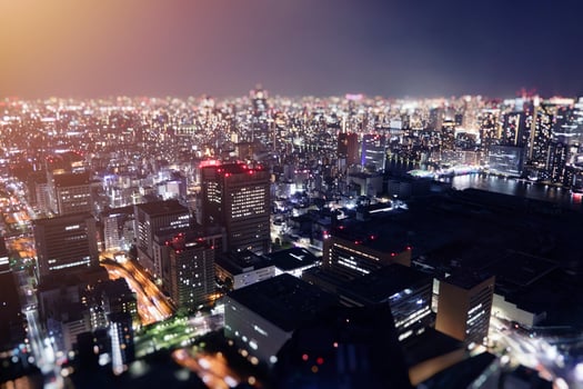 Night skyline of Tokyo city from a skyscraper. photo