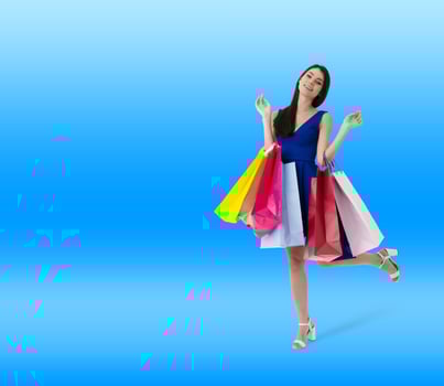 Happy woman with shopping bags in hand photo