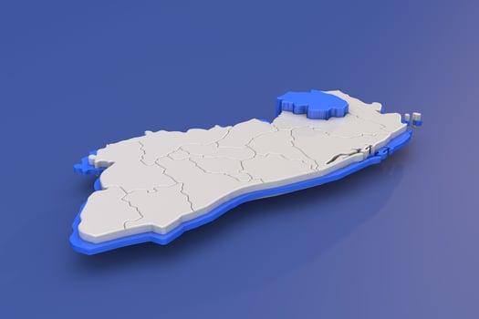 Map of El Salvador region of Morazan on blue photo