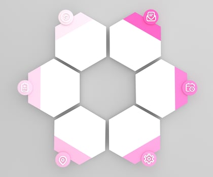 illustration hexagon infographics six options. Template for brochure, web design. photo
