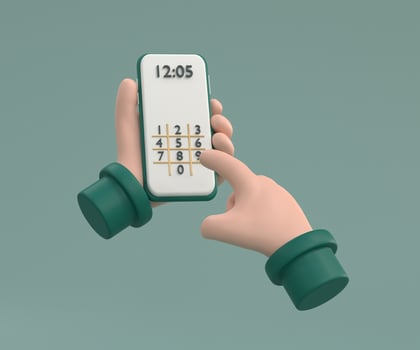 Hand is dialing number on smartphone. Businessman touching buttons with numbers to phone call or unlock code. photo