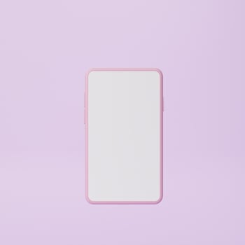 Smartphone mockup with blank white screen on pink background. 3D Render photo