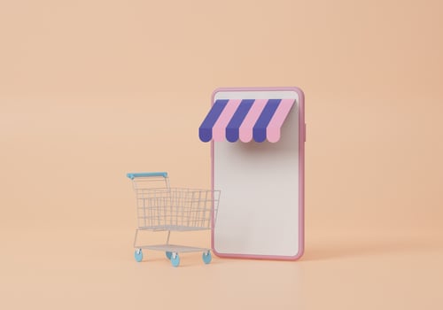 Online shopping app on smartphone, online mobile shopping and delivery for web page templates. 3d rendering illustration photo