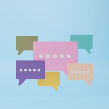 3D speech bubbles for text replacement, chat or message box, social media chat concept. 3d rendering illustrations photo