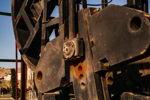 oil pump close-up details. Oil industry equipment. photo