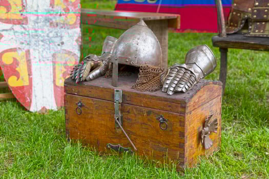 Byzantine nasal helmet and a pair of Gauntlets photo