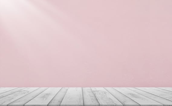 Concrete wall texture with white wood top table,Wooden floor with grain surface on Beige Cement background,Exterior background with plastered stucco on building,Horizon wall painted flat fade pastel photo