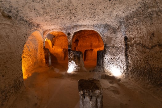 interior of an underground ancient city in Turkey in the Cappadocia region. photo