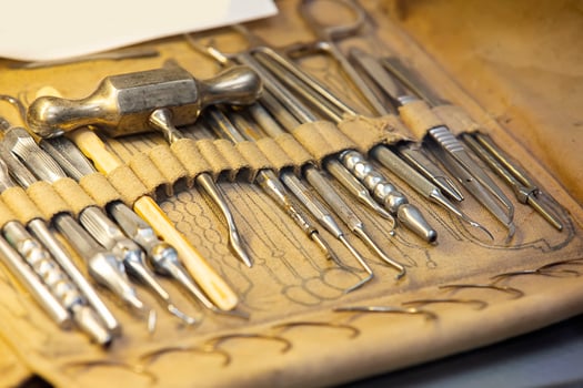 Antique medical instrument in a special case. photo