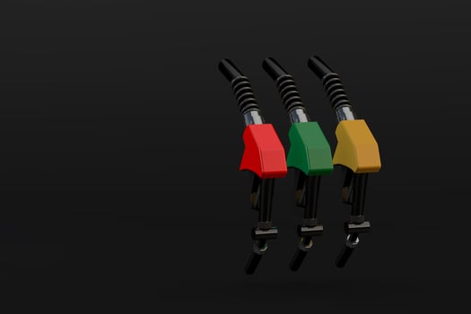 Colorful Petrol pump filling nozzles. 3d render photo