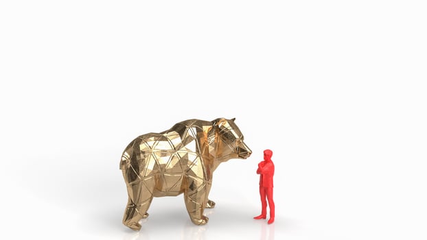 The gold bear and red man for business concept 3d rendering photo