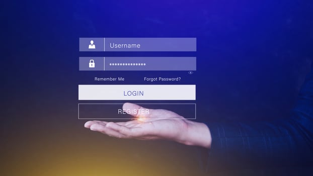 cyber security and Security password login online concept Hands typing and entering username and password of social media, login with online bank account, data protection hacker photo
