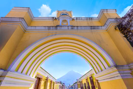 Guatemala, colorful colonial Antigua streets in historic city center Barrio Historico photo
