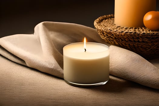 A captivating close up of a white candle capture the essence of relaxation, peace, elegance and grace for wedding, invitations, spiritual or religious project, including home decor, or any occasion. photo