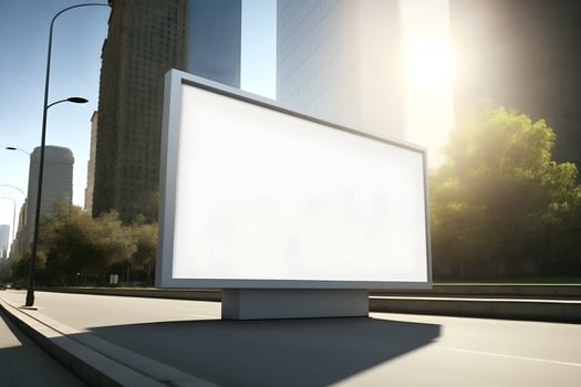 Blank white wide billboard mockup in city square photo