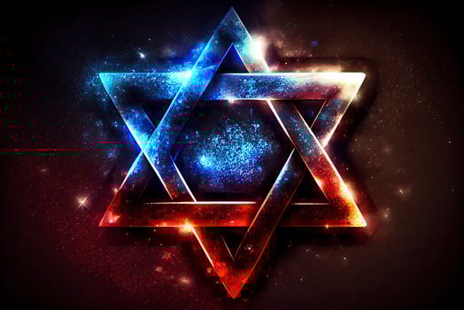 Magen David symbol Red Blue, Star of David. Abstract night sky background photo