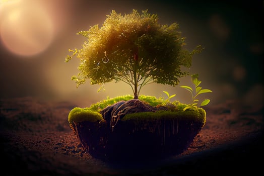 Small tree growing with sunshine in garden. eco concept photo