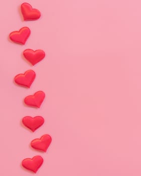 Red heart on pink pastel color background with space for text. photo