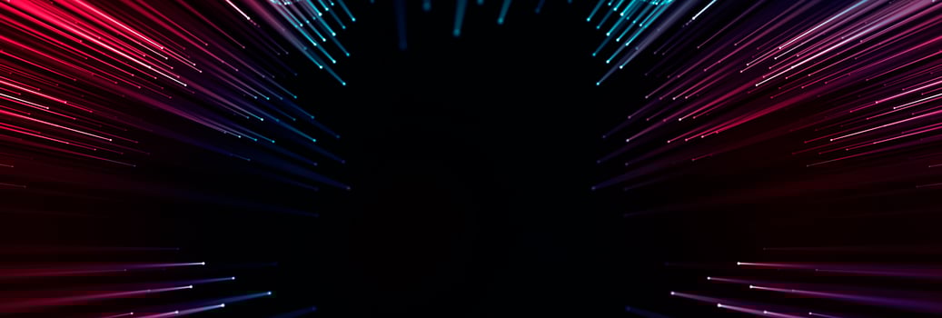 Panoramic technology red and blue background, connected points and led lines, technological. photo