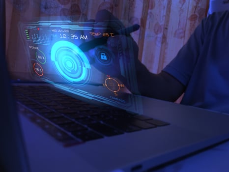 Display screen data technology concept Laptop program control and display menu for cyber photo