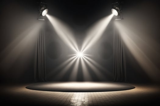 Empty stage with lighting equipment on a stage spotlight shines on the stage AI Generated photo