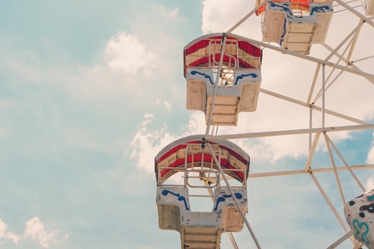 Ferris wheel on cloudy sky background with vintage toned. photo
