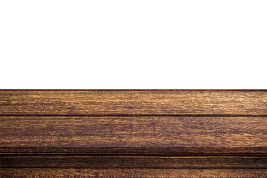 Empty wood table on isolate white background and display montage with copy space for product. photo