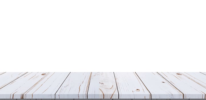 Empty white wood table on isolate white background and display montage with copy space for product template. photo