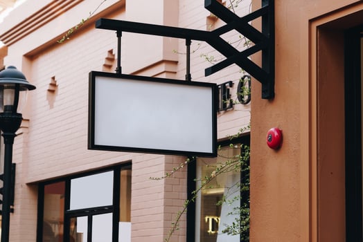 horizontal empty signage on clothes shop front with copy space. photo