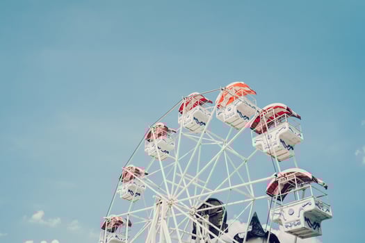 Ferris wheel on cloudy sky background with vintage toned. photo