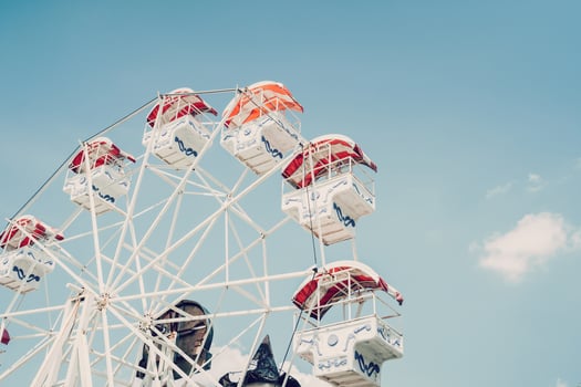 Ferris wheel on cloudy sky background with vintage toned. photo
