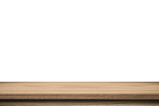Empty wood table on isolate white background and display montage with copy space for product. photo