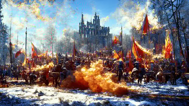 fantasy medieval battle of the warriors of good and evil photo