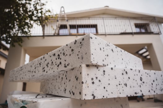 Polystyrene thermal cladding for energy saving on a construction site photo