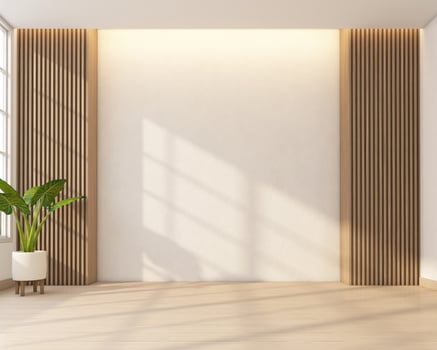 Japan style empty room decorated with white wall and wood slat wall. 3d rendering photo