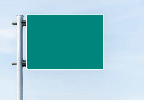 Mockup green road sign with blue sky background photo