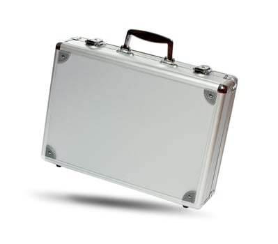 Silver metal briefcase on white background photo