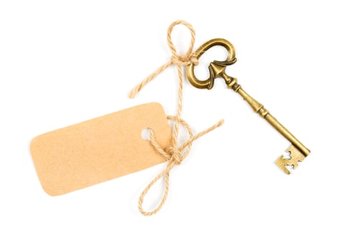 Vintage key with a tag for the text photo