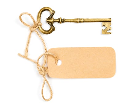 Vintage key with a tag for the text photo