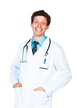 Portrait of the smiling doctor on a white photo