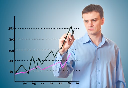 Businessman draws a  graph. photo