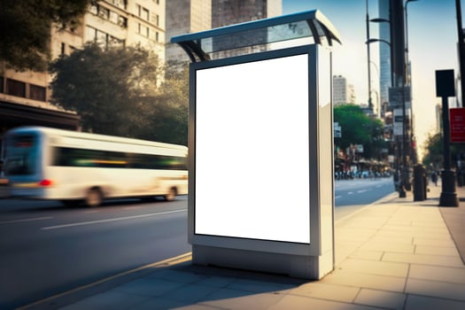 Empty space advertisement board, blank white signboard on roadside in city. Free Photo